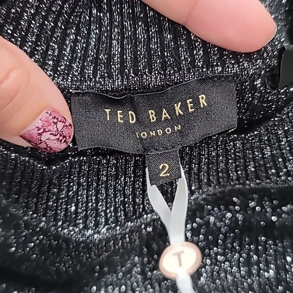 TED Baker Glitter Ribbed Silver Top - Picture 10 of 12